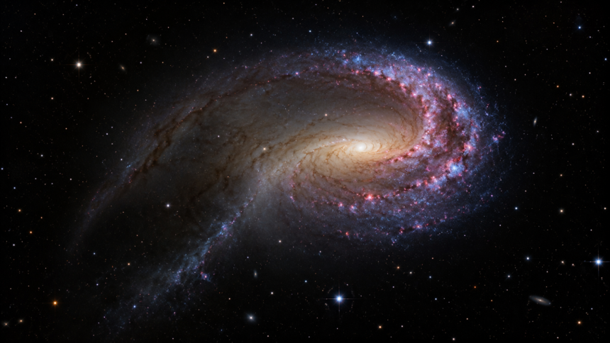 Nenavadna galaksija NGC 4654 z izrazito spiralno roko na Hubblovem posnetku